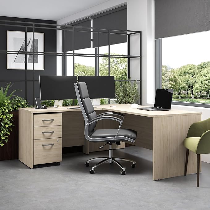 Bush Business Furniture 72W x 30D L Shaped Desk with Mobile File Cabinet, Corner Table and Drawers for Home or Professional Office, Studio C Collection, Natural Elm