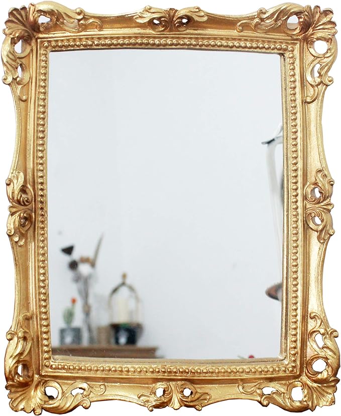 Funerom Vintage 11 x 9.5 inch Decorative Mirror, Wall Mounted & Tabletop Makeup Mirror ，Square Antique Gold