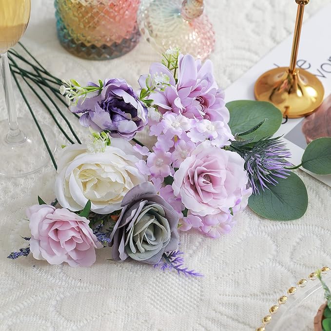 Artificial Flowers Combo, Fake Flowers for DIY Tables Centerpieces Baby Shower Bridal Shower Wedding Bouquet Arrangements Party Candle Holder Cake Decor Flower Home Decorations