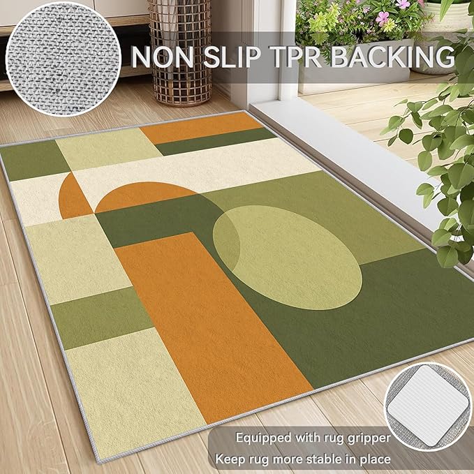 Mid Century Rug 8x12, Washable Modern Geometric Rugs for Living Room Bedroom, Minimalist Area Rug for Home Decor, Non Slip Backing Floor Carpet with Gripper - 8 x 12 ft