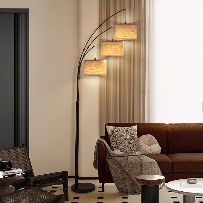 Netin 3 Light Arc Floor Lamps for Living Room, Dimmable Floor Lamp with Remote Control, Modern 80" Tall Standing Lamp, 3 Color Temperature, Mid Century Tree Floor Lamp for Bedroom, Office (Brown)