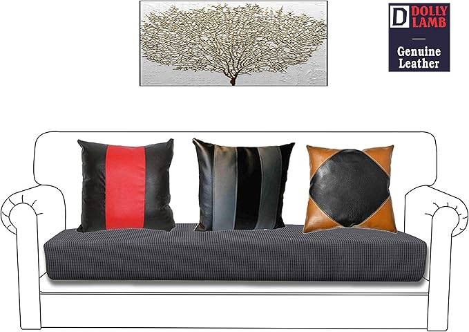 D DOLLY LAMB Lambskin Leather Pillow Cover - Sofa Cushion Case - Decorative Throw Covers for Living Room & Bedroom, 22x22 Inches - Camel Black Pack of 1