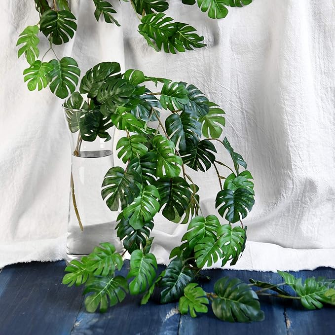 FiveSeasonStuff Monstera Plant Garlands, Artificial Leaf Bendable Vines (2 pcs, 5.2 feet)