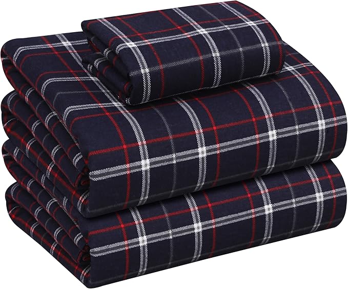 RUVANTI Flannel Sheets Twin Size - 100% Cotton Double Brushed Twin Sheets Set, Deep Pockets 16 Inches, All Seasons Breathable & Extra Soft Bed Sheets, Warm & Cozy, 3 Piece, Yankees Blue