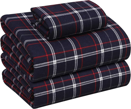 RUVANTI Flannel Sheets Twin Size - 100% Cotton Double Brushed Twin Sheets Set, Deep Pockets 16 Inches, All Seasons Breathable & Extra Soft Bed Sheets, Warm & Cozy, 3 Piece, Yankees Blue