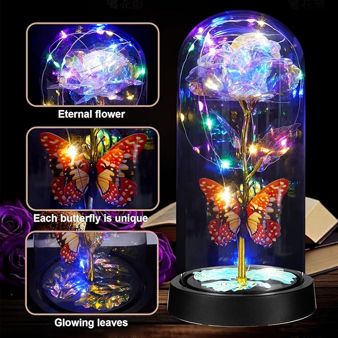 The Rose for Women, Glass Flowers in Glass Dome, Eternal Rose for Her, Womens Birthday Gift for Mom, Teacher Appreciation, Graduation, Christmas