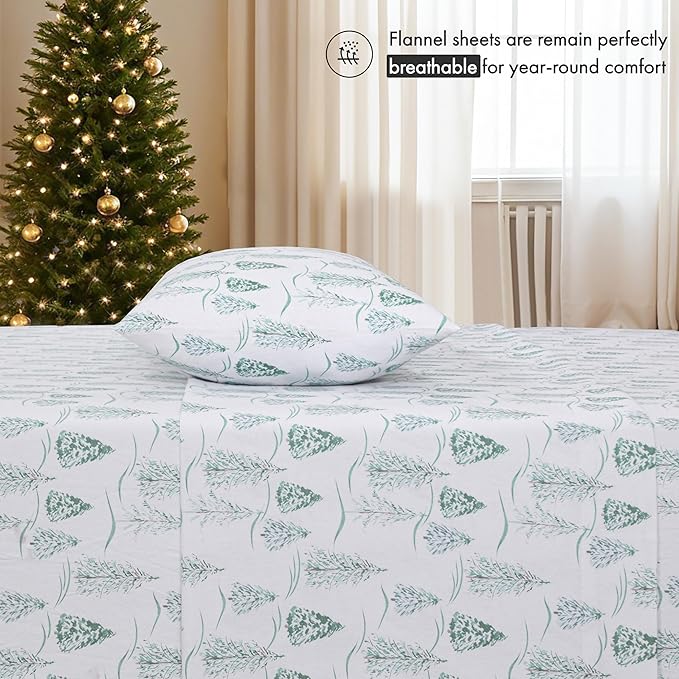 RUVANTI Flannel Sheets Full Size - 100% Cotton Double Brushed Bed Sheets Set, Deep Pockets 16 Inches, All Seasons Breathable & Extra Soft Full Sheets, Warm & Cozy, 4 Piece, Alpine Serenity