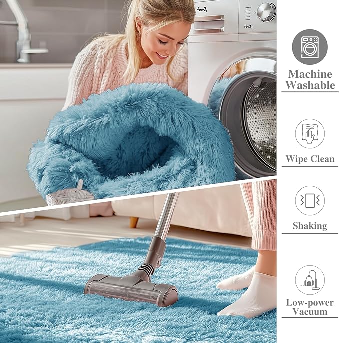 OLANLY 8x10 Machine Washable Large Area Rugs for Living Room, Bedroom, Soft Fluffy Shaggy Bedside Rug, Indoor Floor Carpet for Kids Girls and Boys, Dorms, Nursery, Home Decor Aesthetic, Slate Blue