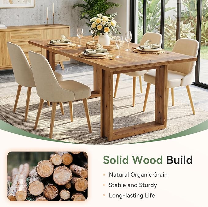 63-Inch Solid Wood Dining Table for 6, Farmhouse Kitchen Table with Heavy Duty Legs, Rectangular Wood Desk for Dining Room, Living Room, Rustic Brown