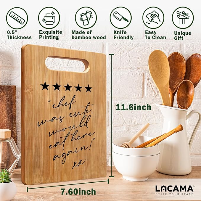Lacama Funny Gifts for Women Kitchen Cutting Board,Appreciation Gift for Women Christmas Birthday, Chef Was Cute Would Eat Here Again Cutting Chopping Boards for Her, Mom, Sister, Friends