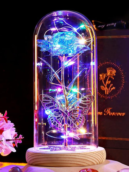 Beferr Birthday Gifts for Women Mom, Galaxy Glass Rose Forever Preserved Flowers for Delivery Prime Eternal Rose in Glass Dome Christmas Mom Gift for Grandma Wife Sister Her Friends, Blue
