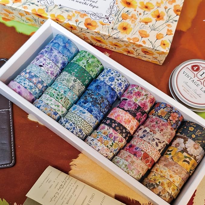 Bomichi Washi Tape, 42 Rolls Aesthetic Colored Decorative Cute Scrapbook Tape for Scrapbooking Supplies Journaling Craft Junk Journal