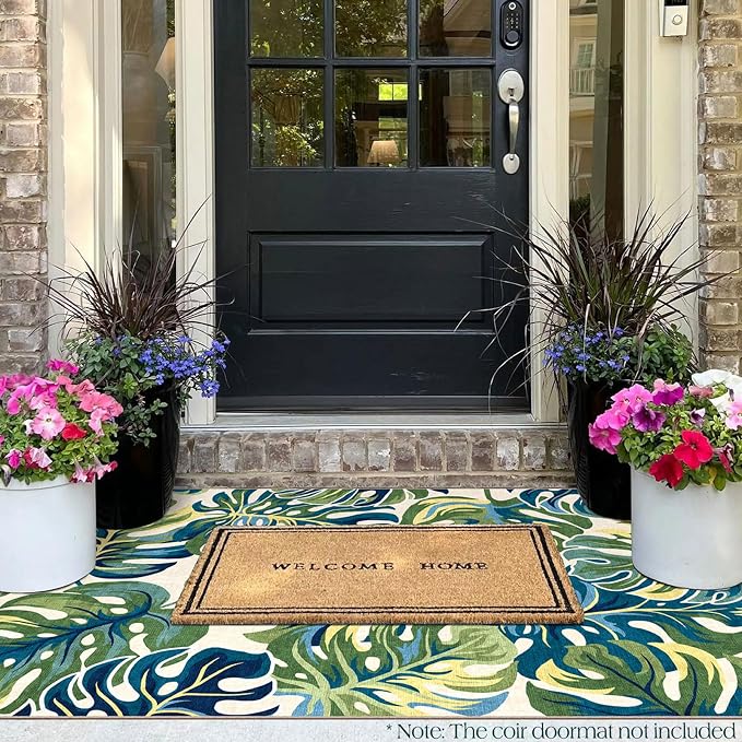 3x5 Botanical Entry Rug - Small Washable Indoor Outdoor Mats for Front Door Non-Slip Porch Rug Spring Tropical Green Leaf Throw Rugs for Living Room Bedroom Entryway Kitchen Office Porch Decor