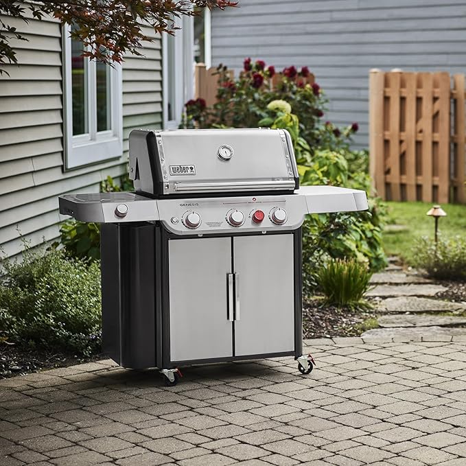 Weber Genesis S-335 Liquid Propane Gas Grill for Outdoor Cooking, 3 Burners and 1 Side Burner, Stainless Steel