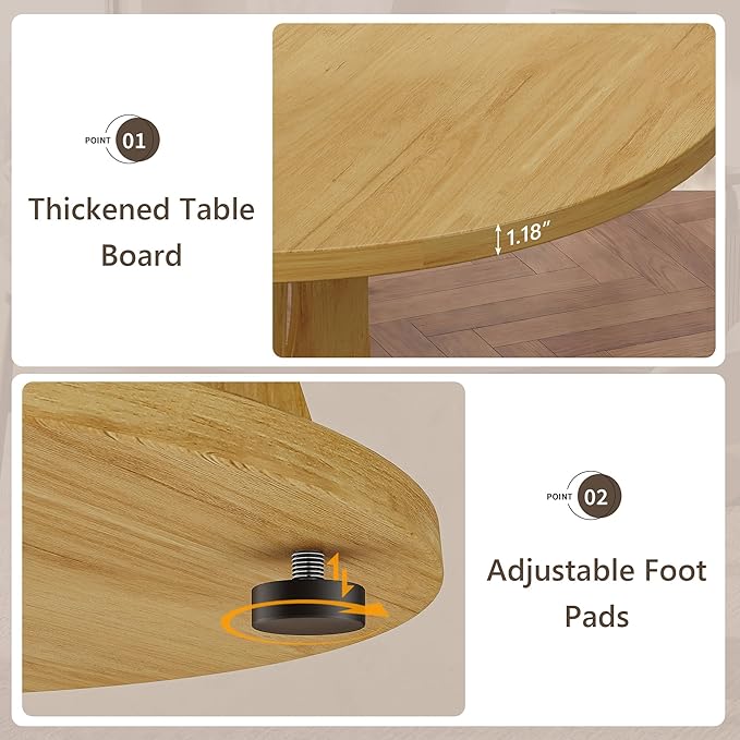 Einhomn 47.2-inch Round Dining Table, Kitchen Table for 4-6, Farmhouse Circle Dining Room Table, Space Saving Wood Kitchen & Dining Room Furniture, Oak