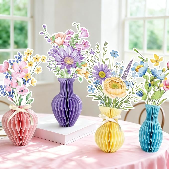 12PCS Wildflower Honeycomb Centerpiece Table Decorations Flower Centerpieces for Tables Wildflower Party Decorations for Birthday Baby Shower Wedding Spring Mothers Day Graduation Garden Party