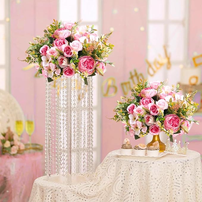 ASTRYAS 4 Packs Artificial Fake Flowers, Pink Flowers Artificial Peony Silk Fake Peonies Bouquet Table Centerpiece for Spring Summer Wedding Shower Party Home Decoration(Pink)