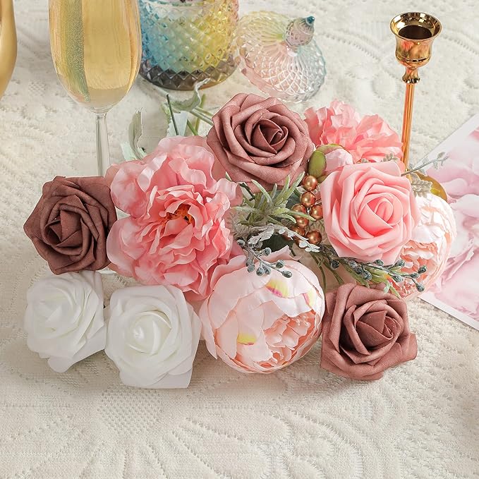 Artificial Flowers Combo, Fake Flowers for DIY Tables Centerpieces Baby Shower Bridal Shower Wedding Bouquet Arrangements Party Candle Holder Cake Decor Flower Home Decorations