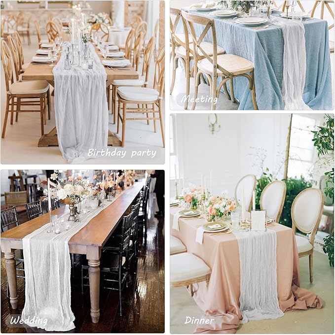 12 Pack Boho Gauze Table Runner - 35x72 Inch Rustic Cheese Cloth Long Table Runner for Wedding, Bridal Shower, Birthday Party Decor (White)