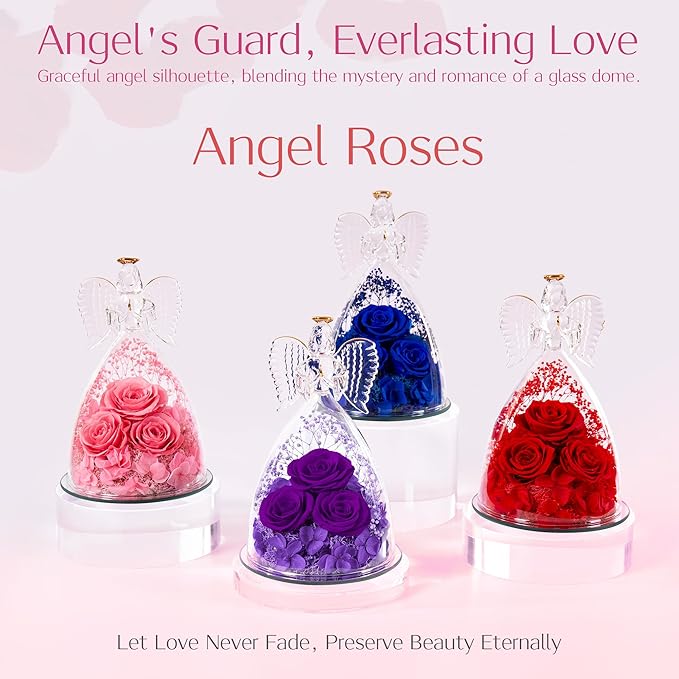 Christmas Flowers Gifts for Grandma Mom,Forever Real Roses in Angel Figurines,Christmas Roses Gifts for Women Wife Mother in Law/Purple
