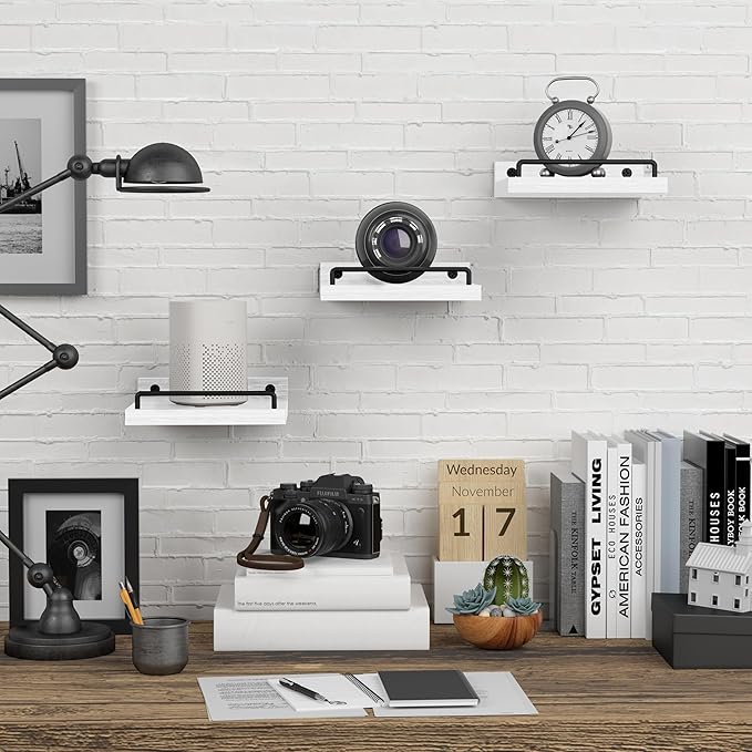 RYOFOBETTO Small Floating Shelf, 6 X 6 Inches Farmhouse Wall Shelves for Living Room, Bedroom, Picture Frames, Plants, Kitchen, Set of 3 (White and Black)