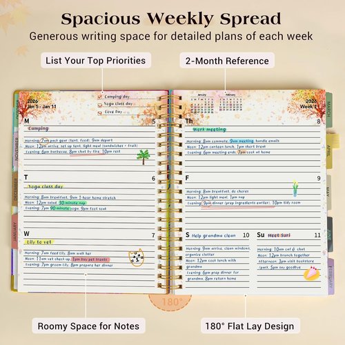 Colorful Feather Planner 2026-2027 | 18-Month Weekly & Monthly Organizer - Large A4 Hardcover, 8.5" x 11"