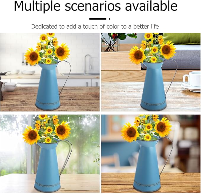 BESPORTBLE Multifunctional Large Blue Iron Flower Container Decorative Bucket for Home and Garden Stylish Rustic Planter for Dried and Flowers French Country Flowerpot Bucket for Floral Decor