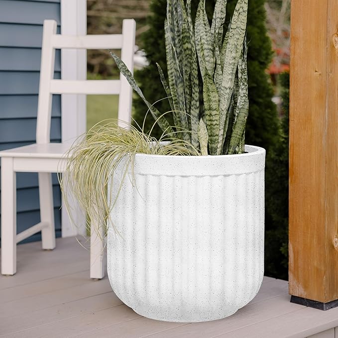 Beuta Large Planters for Outdoor Plants - Set of 3, 15/18/20 Inches - USA Made - Outdoor Planters for Porch - Tall Planter for Outdoor & Indoor Plants | Large Indoor Plant Pot - Limewash
