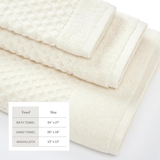 Great Bay Home Bath Towels - 100% Cotton 6 Piece Towel Set - Diamond Waffle Weave - Absorbent, Durable, Quick-Dry Towels for Bathroom (Ivory)