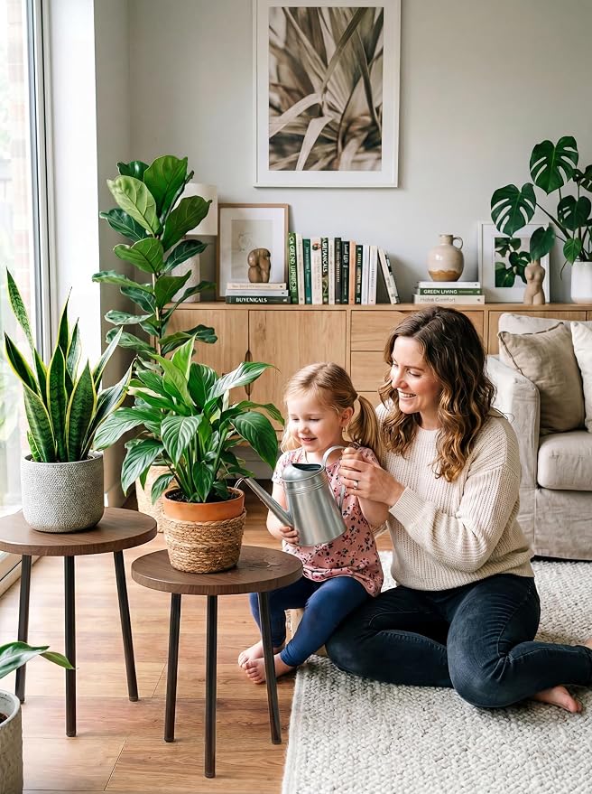 Plant Stand Indoor 14'': Indoor Plant Stand 2 Pack Metal Plant Table - Wood Plant Stool Outdoor Small Round Side End Table Mid Century Modern Decor - Home Decor