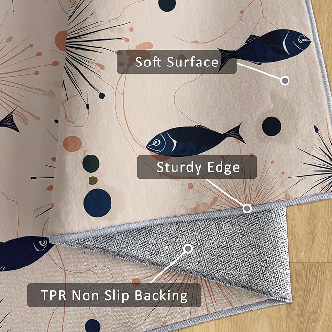 Mid Century Modern Rug 6x8 Starburst Atomic Fish Retro Pattern Area Rugs for Living Room, Bedroom, Mid Century Modern Home Decor Accessories Indoor Carpet, Non Slip & Machine Washable