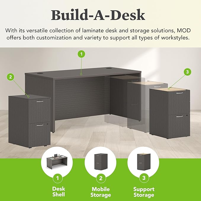 HON MOD Executive Desk 60-Inch Large Computer Desk Shell, Thick Wooden Laminate, Modern Table with Cord Management, 60" W x 30" D x 29" H, Slate Teak