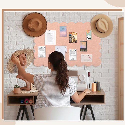 Mooliwe Scalloped Felt Bulletin Board - 24 x 18 Inches | Foldable Light Pink Cork Board Alternative