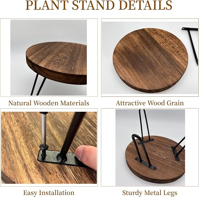 Wood Plant Stand Indoor Outdoor, 12'' Wooden Planter Stands Fit 5-15 Inch Pot, Plant Stool Flower Pot Stand Gardening Display Pedestals for Decor Living Room Balcony, Office, Patio
