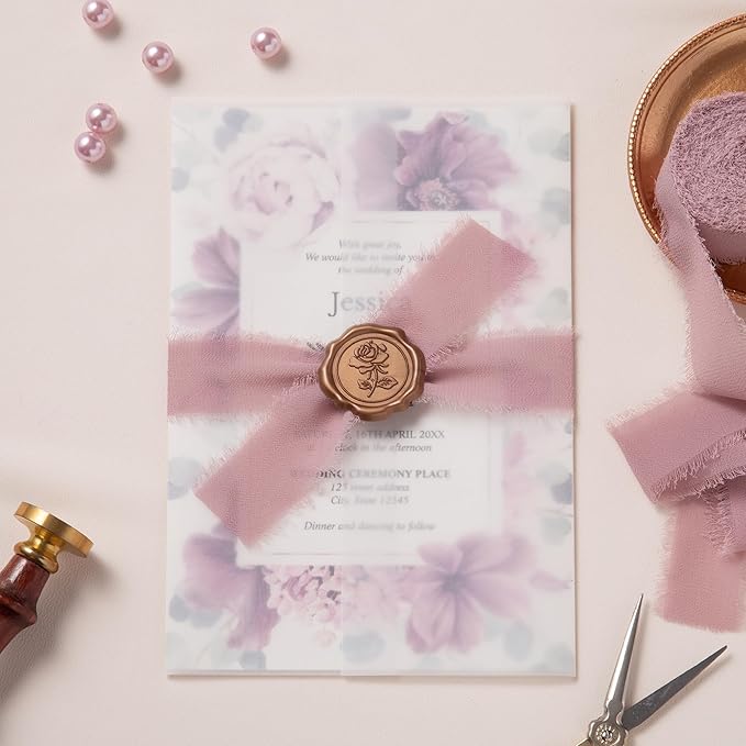 DORIS HOME Mauve Chiffon Ribbon for Flower Bouquet, 1" x21Yd Fabric Ribbon for Gift Wrapping, Handmade Frayed Ribbon for Wedding Invitations/Christmas Decorations