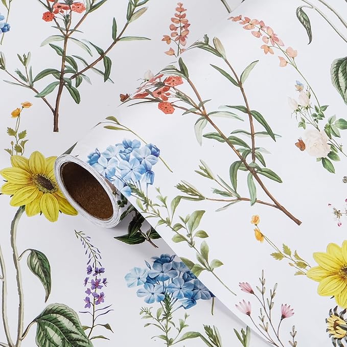 RayofSun Floral Wrapping Paper Roll 17 in x 16.5 ft Mini Roll Yellow Flower Wildflowers Plants Gift Wrap Paper for All Occasion Wedding Birthday Bridal Shower Party Baby Shower Christmas