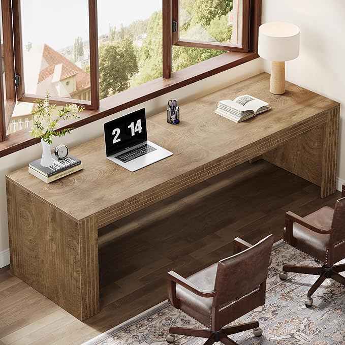 Tribesigns 79-Inch Extra Long Desk, Two Person Double Desk for Home Office, Wooden Long Computer Desk Writing Table for Office, Natural