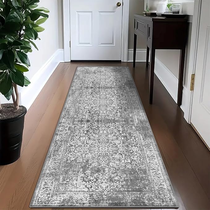 vivorug Runner Rug 2'x8' Vintage Washable Non-Slip Runners for Hallways Kitchen Entryway Laundry Room Carpet Hallway Runner Grey