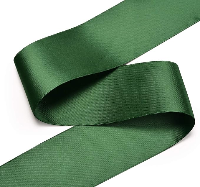 YAMA Double Face Satin Ribbon - 2 Inch 25 Yards for Gift Wrapping Ribbons Roll, Green