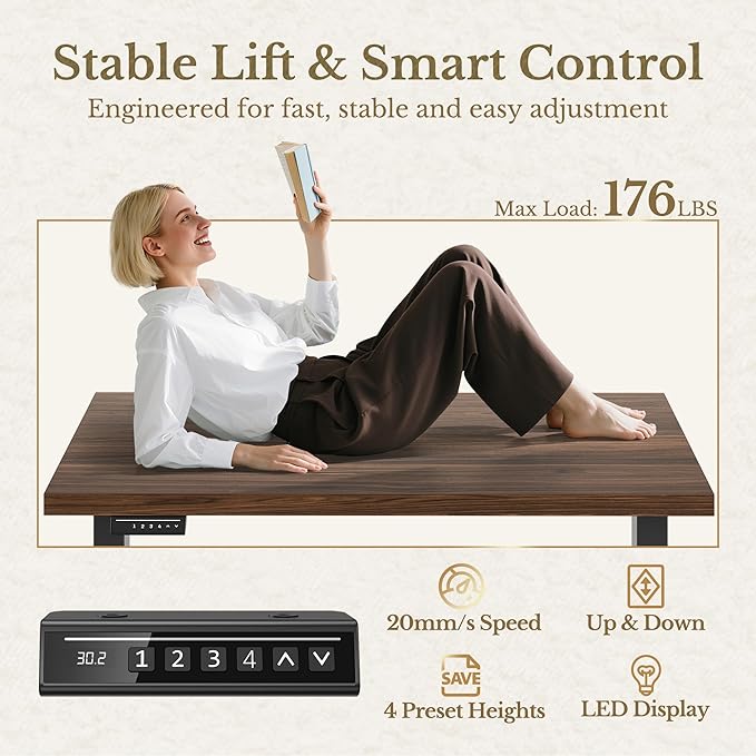 70" Standing Desk with Storage, Executive Electric Height Adjustable Stand Up Desk with AC/USB, Privacy Panel, Large One-Piece Destop, Fluted Computer Desk, Black Walnut