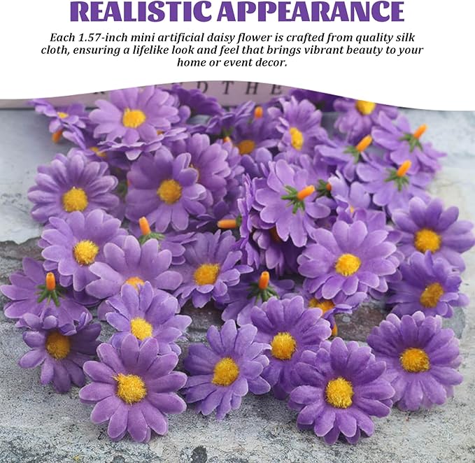 100Pcs Daisy Flowers Artificial, 1.57 Inch Simulation Mini Artificial Daisy Flowers, Realistic Silk Cloth Sunflower Heads for Home Wedding Decor