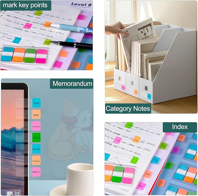 Golcellia 480 Pieces Sticky Tabs Transparent Sticky Notes, Colored Page Markers for Bookmarks, Writable and Repositionable Index Annotation Tabs