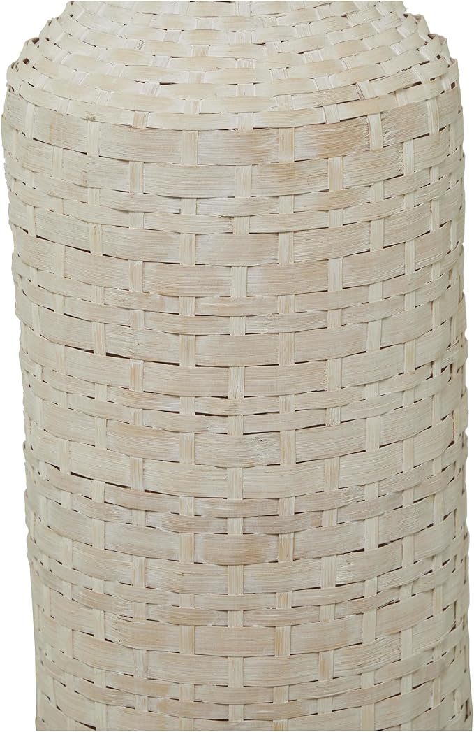 Deco 79 Bamboo Wood Decorative Vase, Tall Woven Floor Centerpiece, Round Vase for Home Decoration, White and Beige, 8.5" x 8.5" x 39"