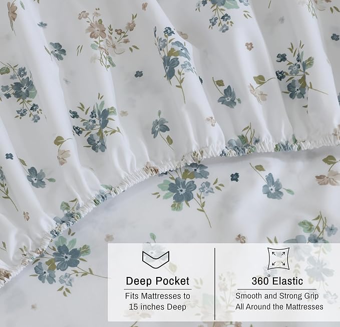 RUVANTI 100% Organic Cotton Sheets Full Size, Percale Weave, GOTS Certified, 4-Piece Set, Deep Pocket 15", Crisp & Breathable, Soft Durable Bedding, Sábanas Algodón Orgánico – Halcyon