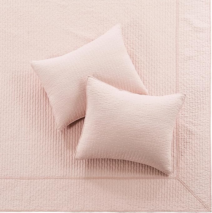 Levtex Home Cross Stitch Reversible King Bedspread Set (120x104in) with 2 Pillow Shams (36x20in) - Stitch Texture - Blush - Cotton King Size Bedspread Set - Soft, Pre-Washed