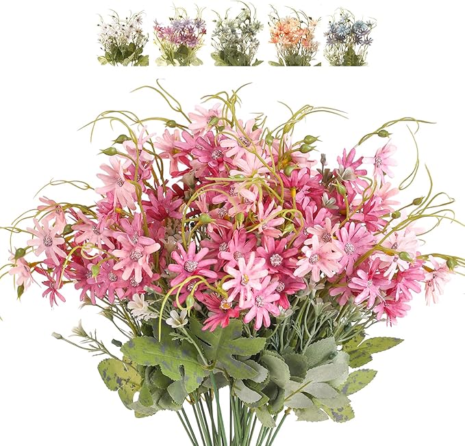 Artificial Flowers Wildflowers Silk Daisy Spring Fake Daisies Decoration Summer UV Resistant Colorful Mixed Bundles Faux Greenery Outdoor Plant Stem Filler for Home Decor Indoor Floral Arrangements