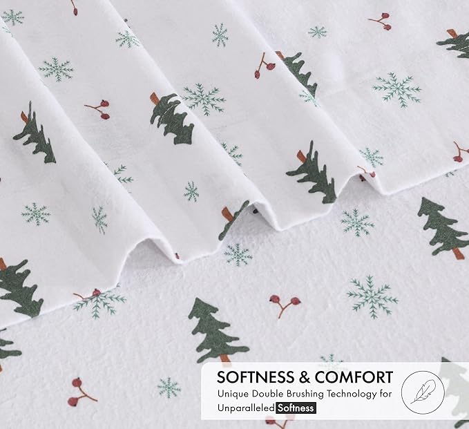 RUVANTI Flannel Sheets Twin XL Size - 100% Cotton Double Brushed Twin XL Sheet Sets, Deep Pockets 16 Inches, All Seasons Breathable & Extra Soft Bed Sheets, Warm & Cozy, 3 Piece, Berry & Pine