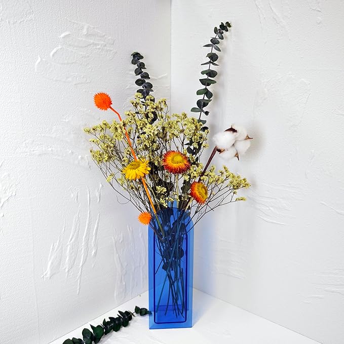 Acrylic Vase Creative Gifts Minimalist Design Wedding Centerpiece Home Office Decor Elegant Floral Display Stand(Not Including Flowers) (Full-Blue, 1PCS)