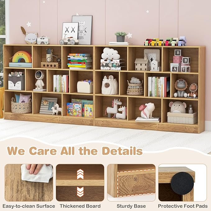 HONEY JOY Kids Toy Storage Organizer, 10-Section Wooden Floor Storage Cabinet, 41” Daycare Toy Chest, 3-Tier Kids Display Bookshelf for Classroom, Playroom & Nursery, Kindergarten (Natural)