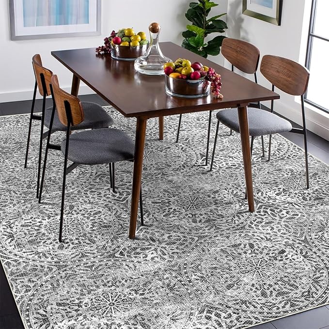 vivorug 8x10 Area Rugs for Living Room, Non-Slip Backing Washable Grey Rug 8x10, Large Area Rug Soft Carpet for Bedroom Dining Room, Vintage, Easy Clean, Durable, Low Pile Rug Under Table